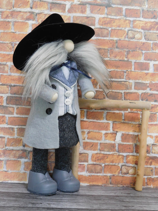 Gnome, Cowboy Gnome in Gray, Country Gnome, Gnome Decor, Western Gnome, Sheriff Gnome