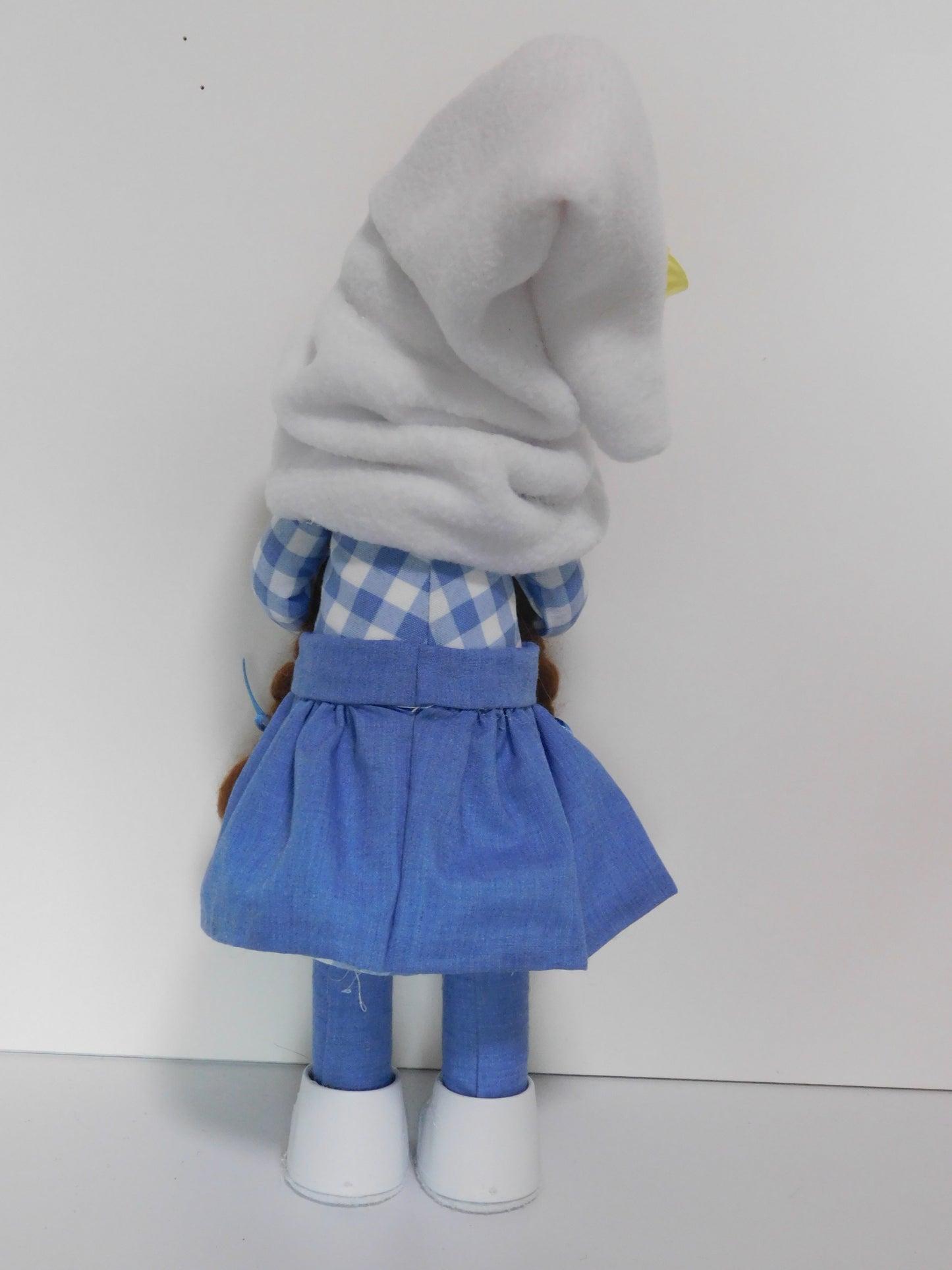 Girl Gnome in blue & gingham, Country Gnome, Spring Gnome, Standing girlGnome