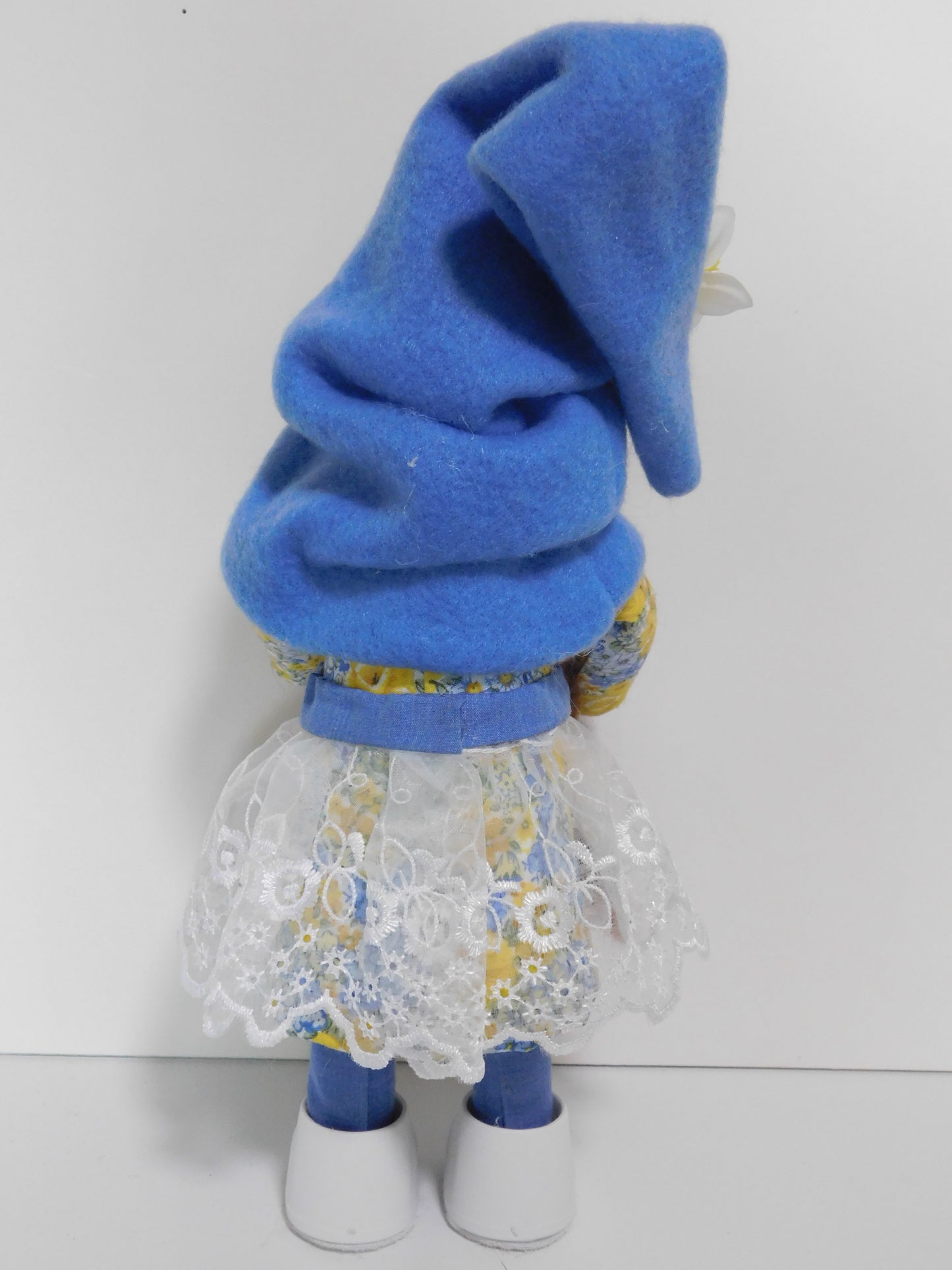 Gnome, girl gnome in yellow & blue, Standing gnome, country gnome.