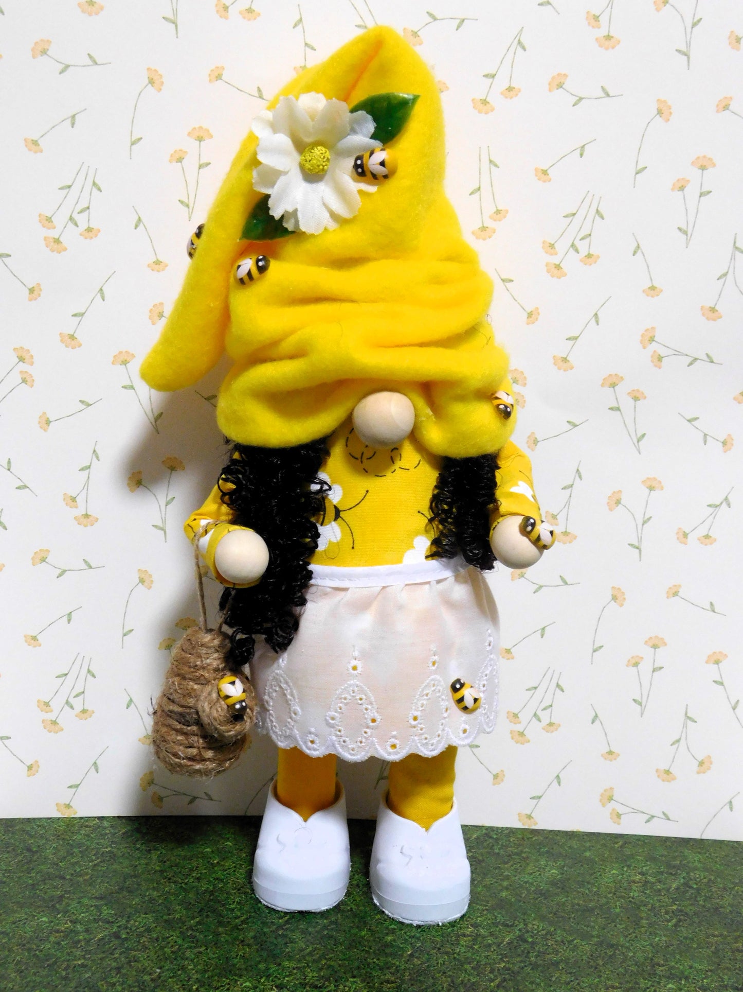 Girl Gnome, Girl Bee Gnome, Country Bee Gnome, Spring Gnome, Gnome with Bees